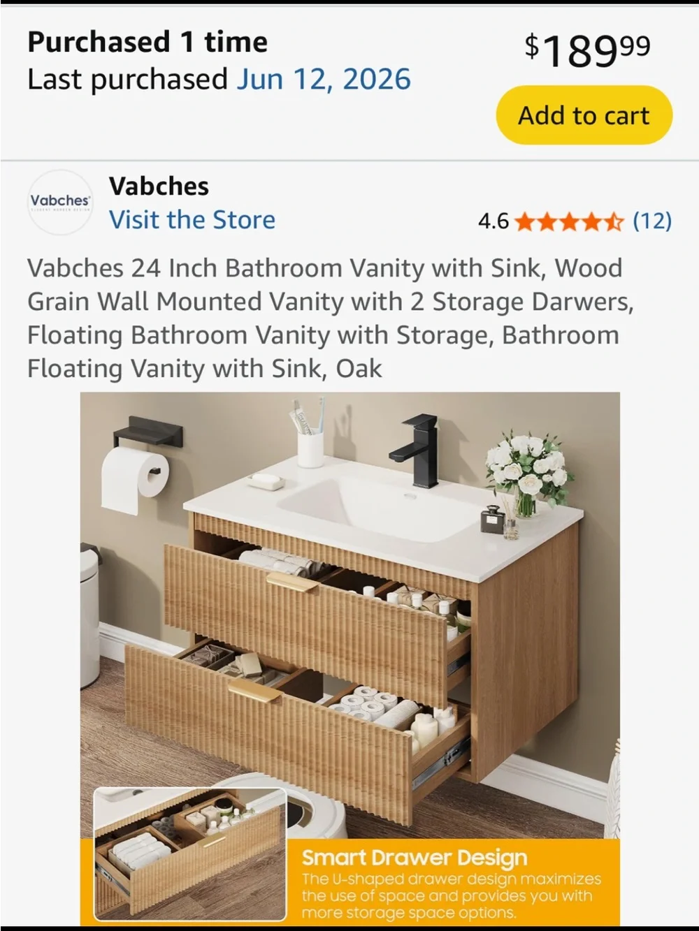 Oak 24-Inch Wall-Mounted Bathroom Vanity with White Sink